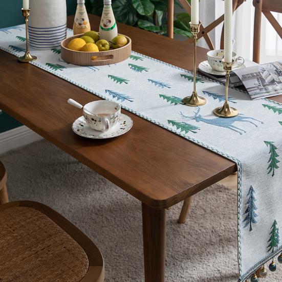 Christmas Tree Table Runner Winter Holiday Christmas Elk Dining Cloth Placemat New Year Home Kitchen Rustic Decorations