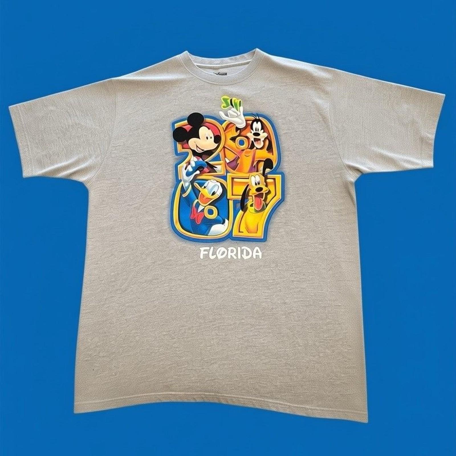 Disney Mickey Mouse & Friends Florida 2007 Graphic T-Shirt Gray Unisex L 3XL