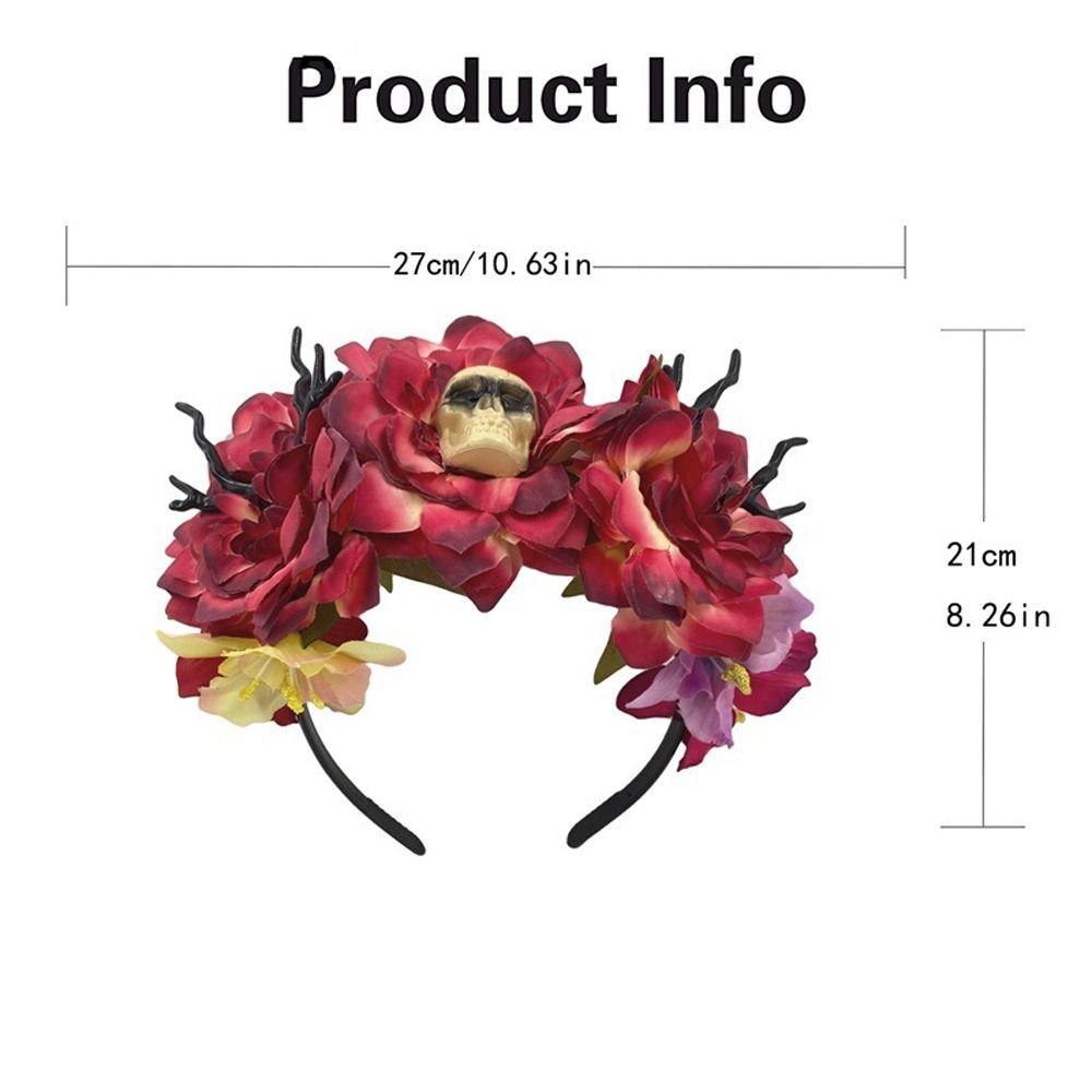 Rose Flower Simulation Flower Headband Skeleton Skull Hair Hoop Halloween Hair Band Festival