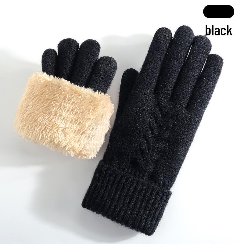 Women's Winter Knitted Touchscreen Gloves - Double-Layer Fleece-Lined, Thick Warm for Outdoor Cycling