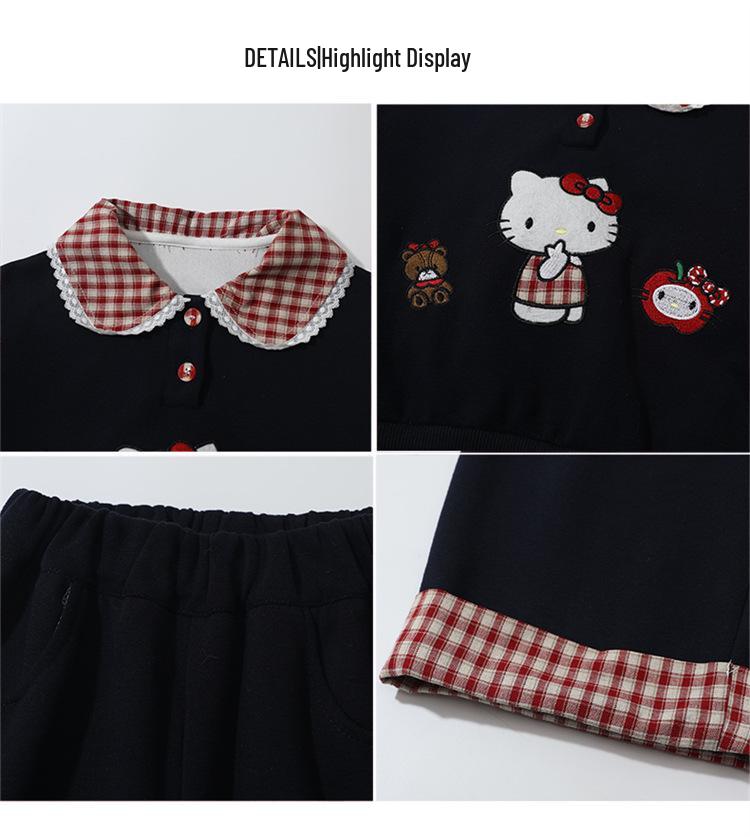 Mädchen Karo Sweatshirt Set - 2025 Herbstmode mit Umlegekragen