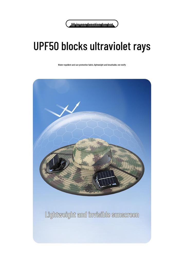 Solarbetriebener UV-Schutz-Fischer- und Wanderhut mit Doppelventilator