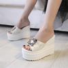 Kristall-Plateau-Slipper Damen Sommer Plateau-Keil-Slipper Damen Sandalen High Heels Slipper Strand-Slides Damen Designer 11cm