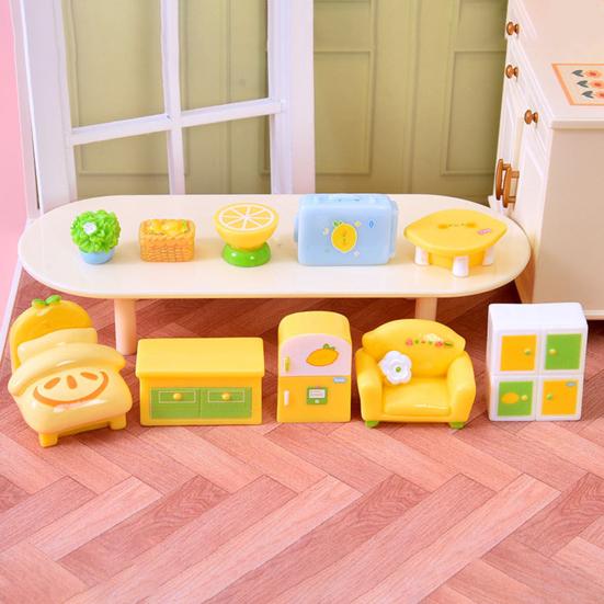 Yousheng Miniature Dollhouse Furniture Mini Resin Bed Sofa Cabinet Table Accessories Lemon Style Tiny Pretend Play Props for Fairy Garden Doll House