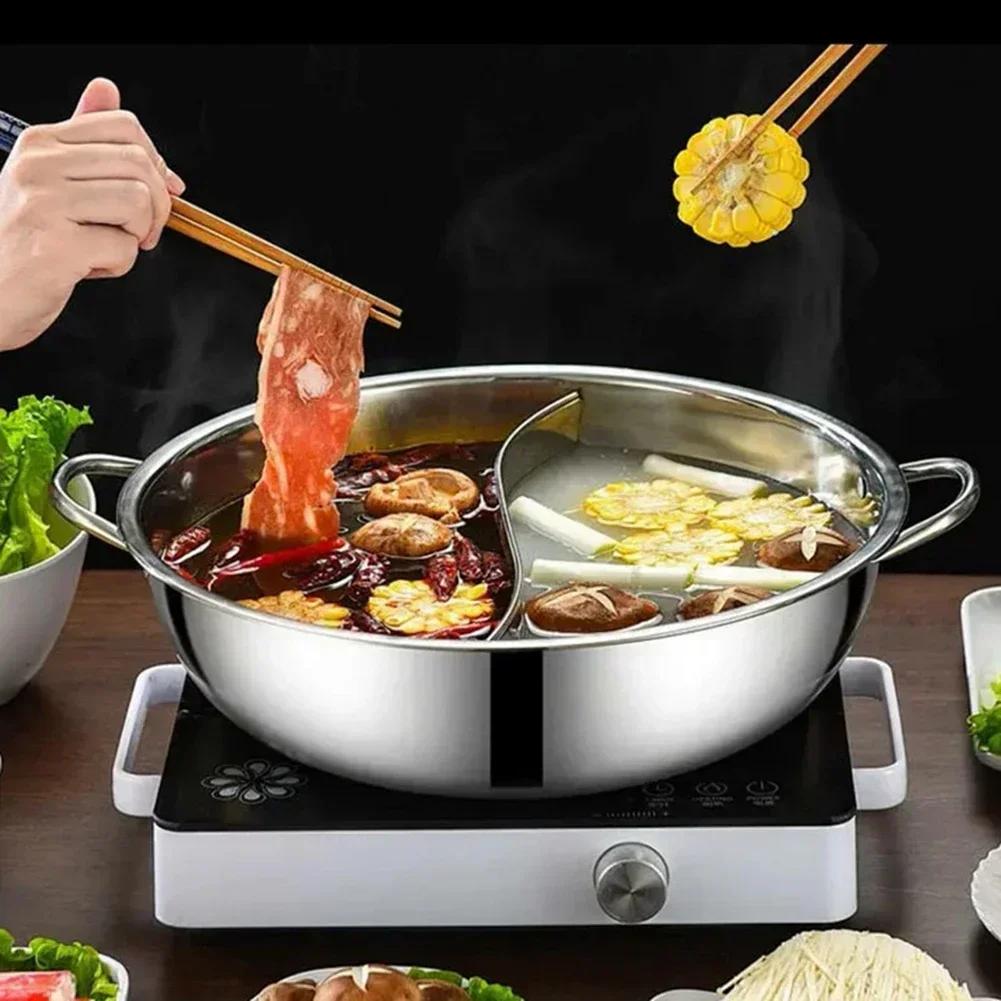 28cm Chinesischer Topf Heißer Shabu-Teiler Edelstahl Kocher Induktions-Hotpot Geteilter Küchengeschirr Geschmacks-Pfanne Zwei Chin