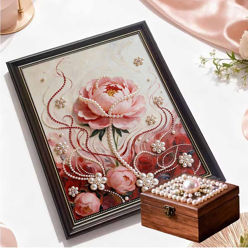 Crystal Pearl Painting 5D DIY Frame Decoration Painting Red Flower Home Wall Decoration Transparent Pearl Gemstone Painting Picture Art Crafts