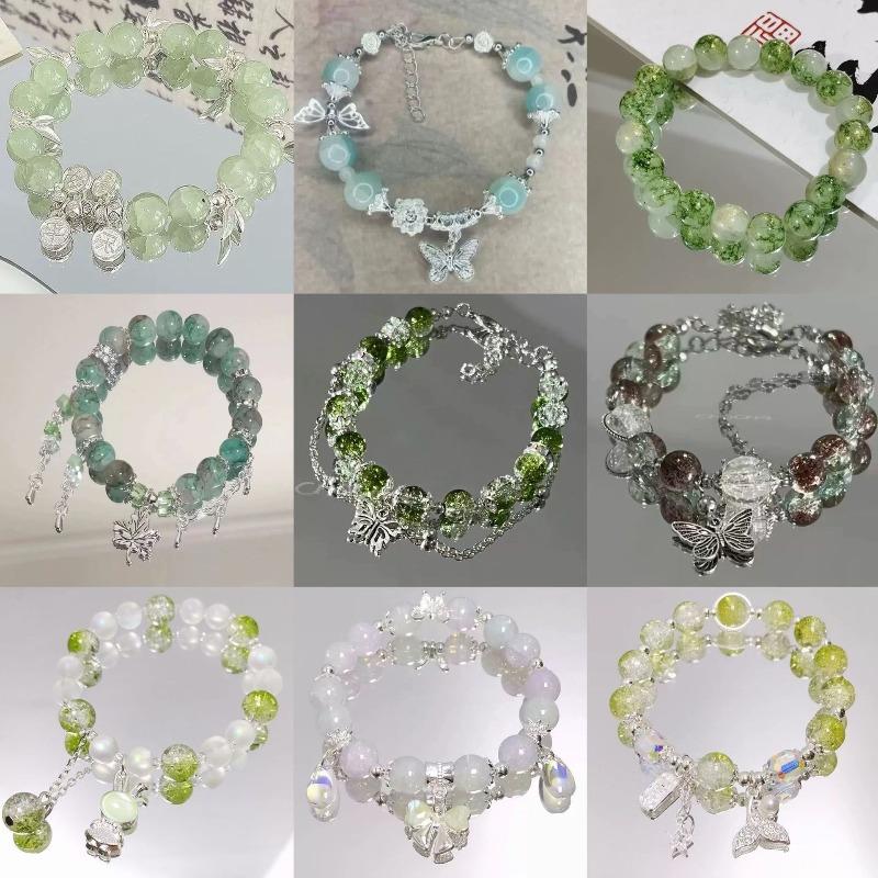 Summer Fresh and Cool Forest-themed Green Crystal Butterfly Ethereal Crystal Bracelet - A Niche Item