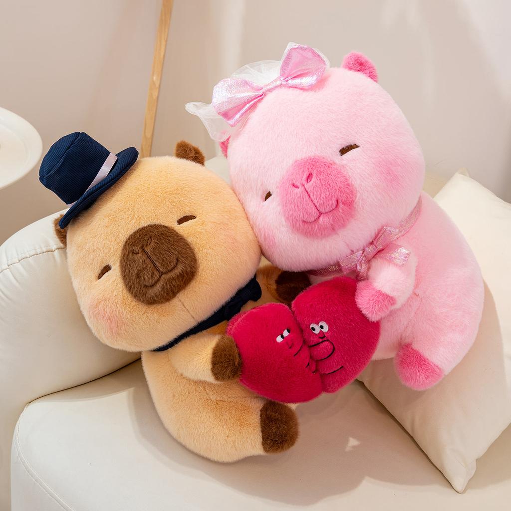 A Couple Of Capybara Plush Toy Holding Heart Stuffed Capybara Pillows For Valentine Day Gifts
