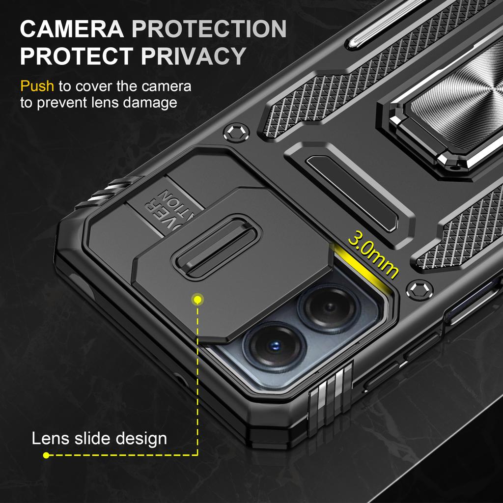 For Motorola Moto G53 5G Armor Series Slide Lens Protection Phone Case PC+TPU Kickstand Cover