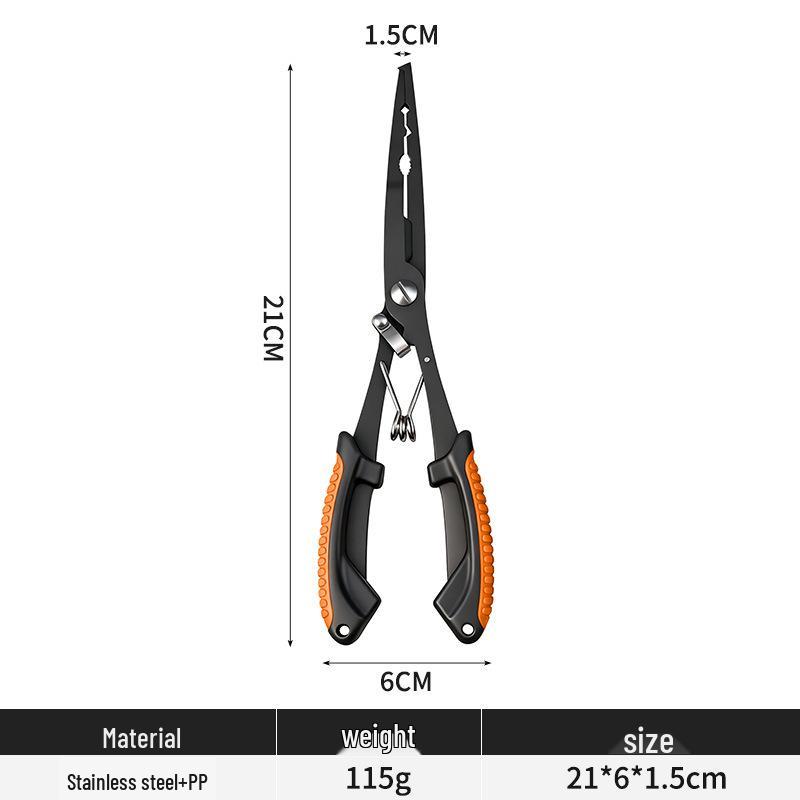 Premium Stainless Steel Multi-Functional Lure Pliers with Non-Slip Handle and Hook Remover Line Cutter for Fishing Tackle.