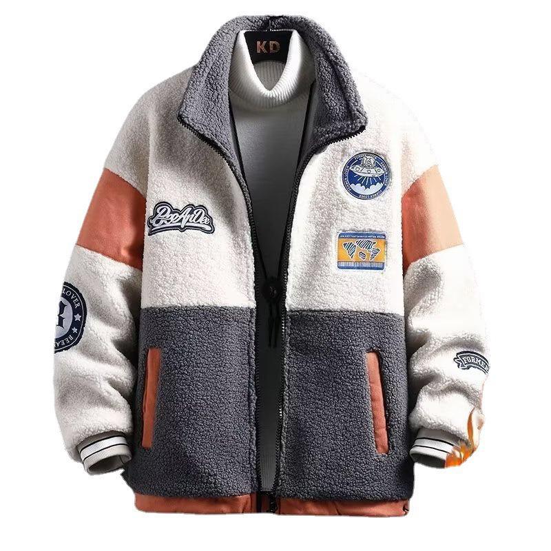 Pánská zimní bunda z jehněčí kůže: Trendy v korejském stylu, ležérní a volného střihu s tlustým polárním fleecem plus samet.