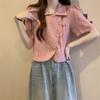 Women's Summer Slimming and Chubby Girl with Bubble Sleeves and Button Up Shirt Chinese Style Chiffon Top