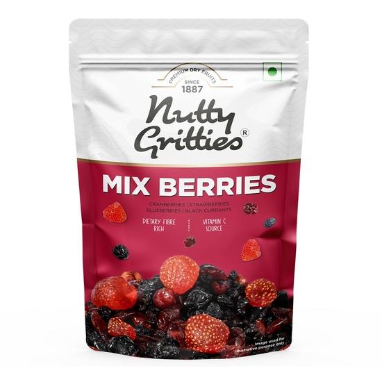 Nutty Gritties Премикс Ягодный 200г | Сушеная Клюква, Черника, Клубника и Черная Смородина | Богат Антиоксидантами | Многоразовый Пакет 200GM