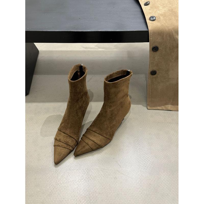 

Осень 2025 новые остроносые замшевые полусапожки на низком каблуке женские замшевые тонкие ботильоны плоские и ботильоны женская обувь 39