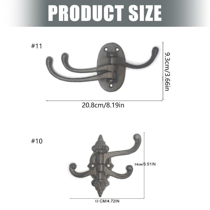 Artistic Cast Iron Adjustable Wall Hook Decoration For Hanging Clothes Bags With Easy Mounting Hardware Included