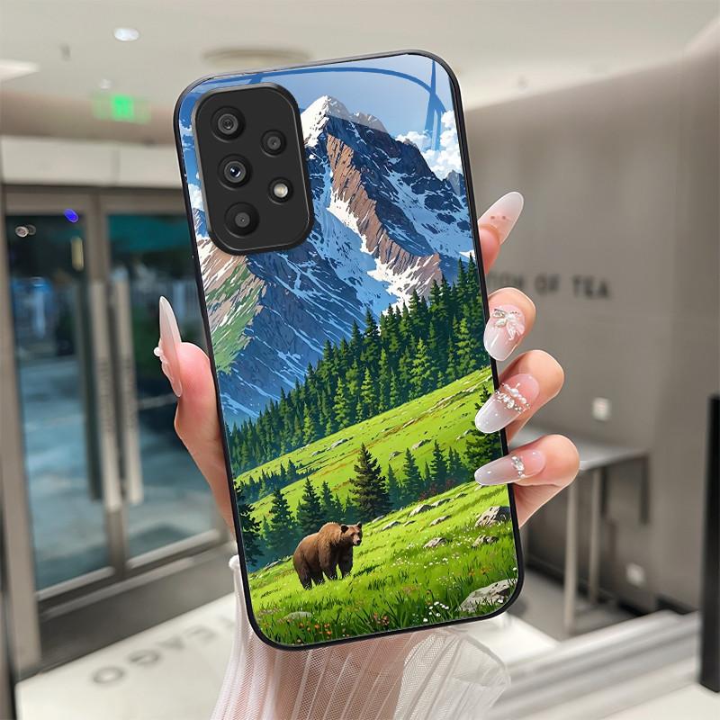 Süße Cartoon-Katzen Blumen Hülle Für Samsung Galaxy A52 A52S A72 4G 5G Gehärtetes Glas Handyhülle Schutzhülle Rückseite Hartschale