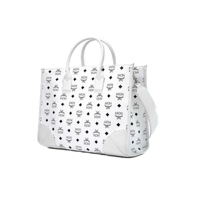 New MCM München Visetos Artificial Leather Combo Bag Handbag Large Women's White MWTCSBO02WT001