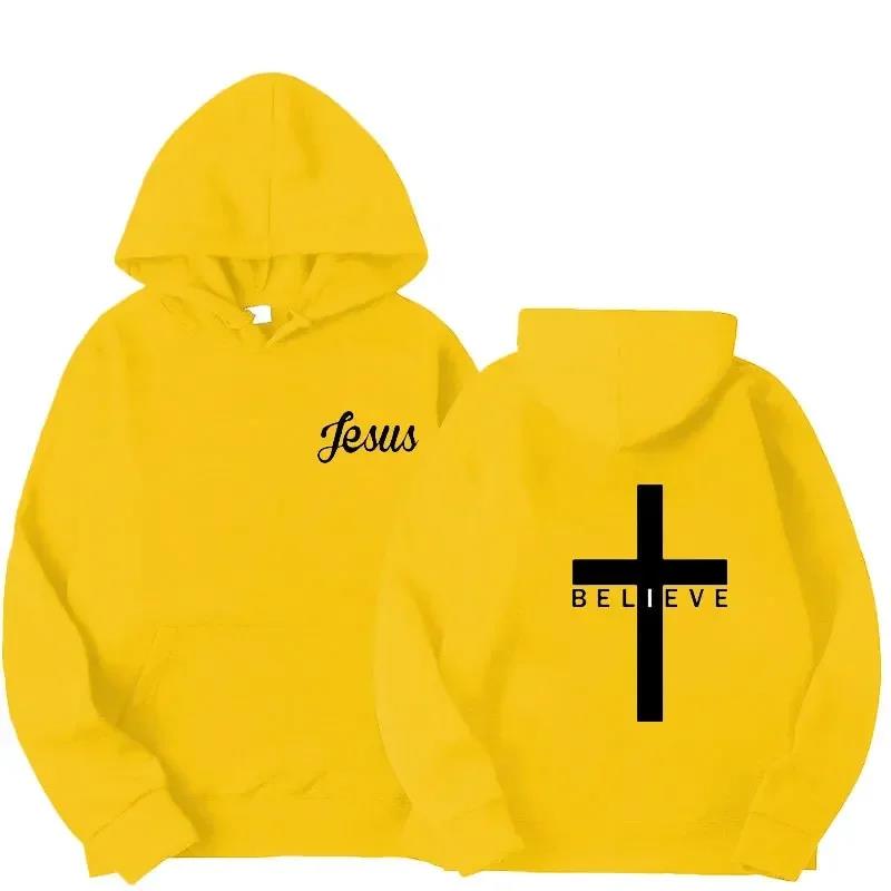 Herren Hoodies mit Aufdruck „Glaube an Jesus“ von Man Design mit Kordelzug, Hoodie-Tops mit Harajuku-Muster, Frühlings- und Herbst-Kapuzen-Streetwear