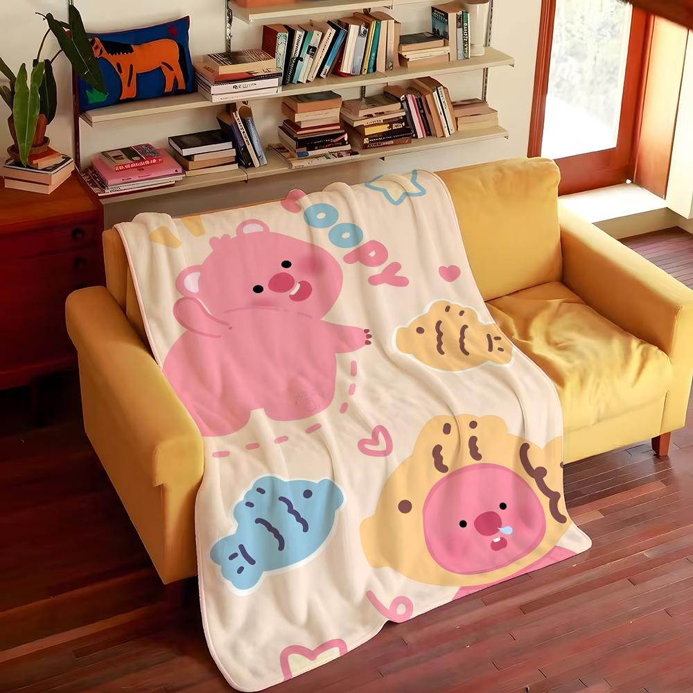 Cartoon L-Loopy Throw Flannel Cozy Print Blanket, Portable, Durable Machine Washable Cute Cool