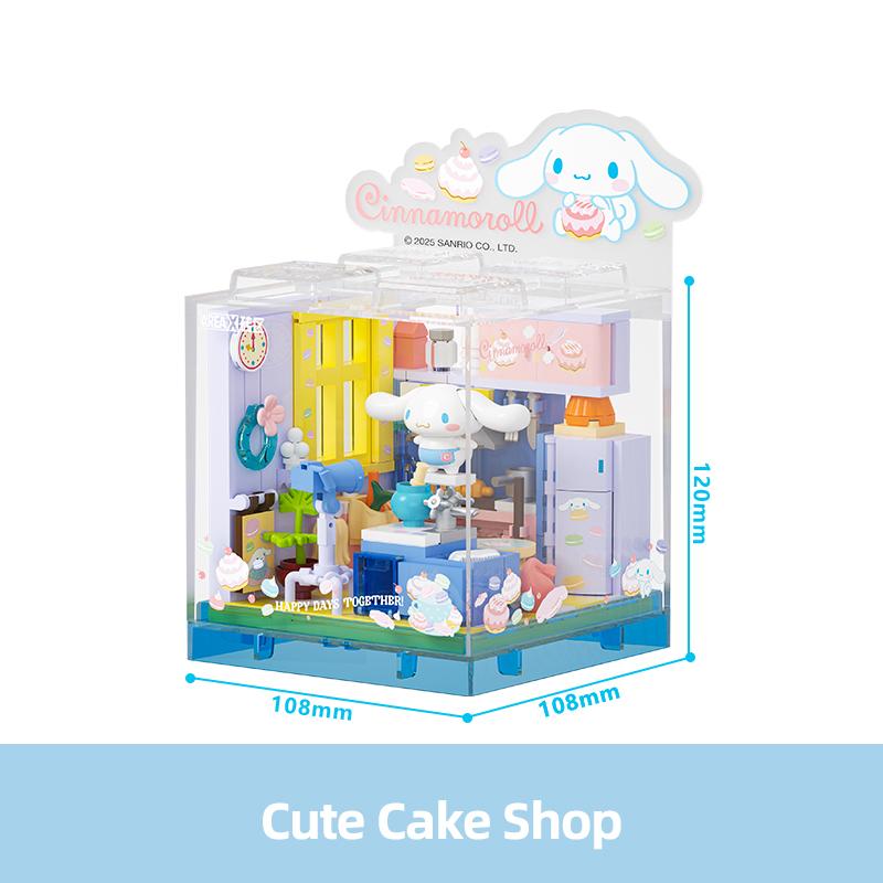 Sanrio Building Blocks Hellokitty Kuromi Bakery Dessert House Ocean Restaurant Shop Model Brick Desktop Display Adult Collection