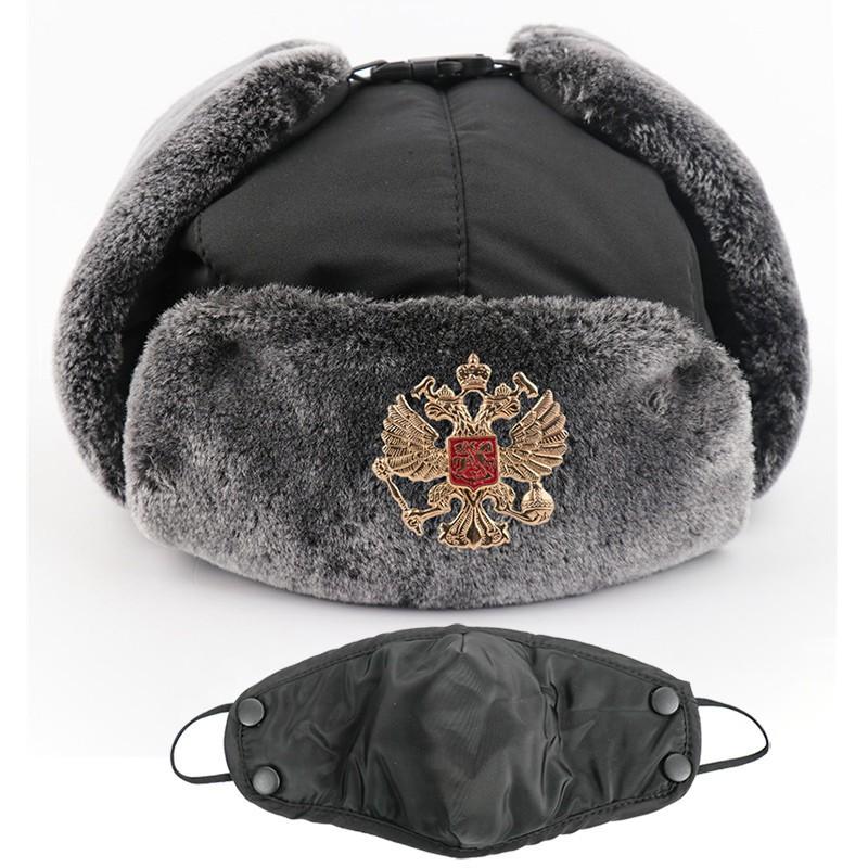 Winter Warm Military-Style Earflap Hat Men Women With Embroidered Soviet Emblem Windproof Outdoor Cap