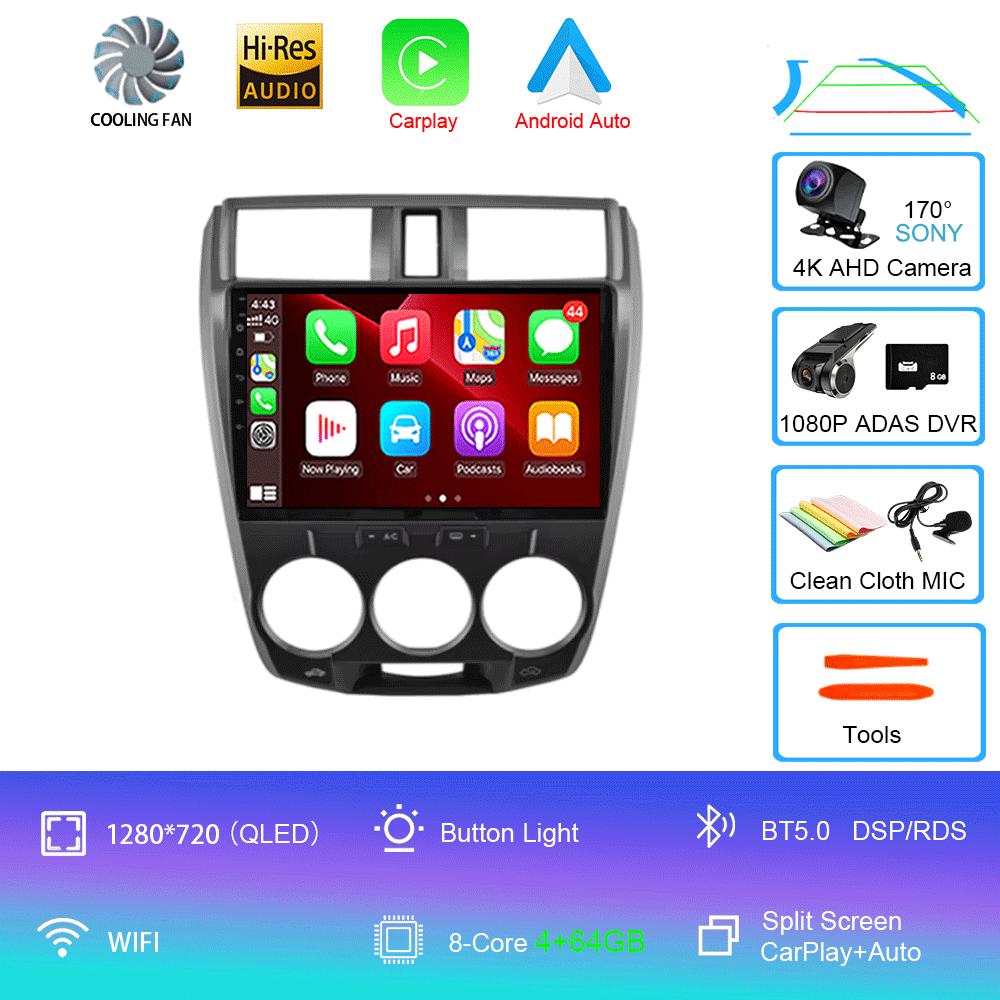 Android 14 Car Radio Carplay Auto GPS For Honda City 2008 2009 2010 - 2014 DSP Multimedia WIFI+4G Head Unit Video Stereo Player