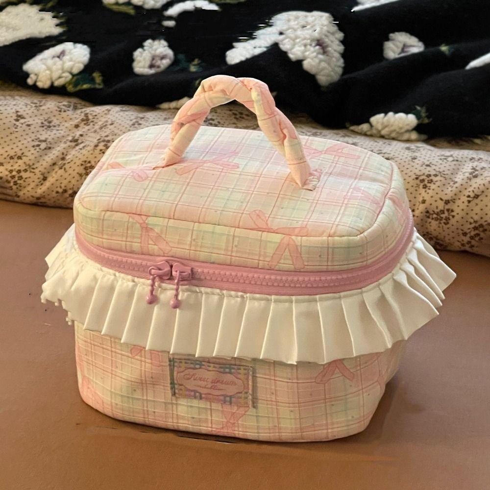 Kawaii Portable Cosmetic Bag Square Toiletry Bag Storage Bag Handheld Cosmetic Case Ladies
