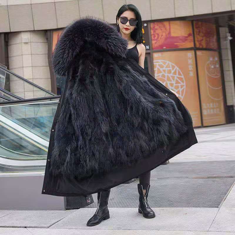 Women's imitation fur medium and long removable imitation fox fur liner fur integrated thickened large size new coat