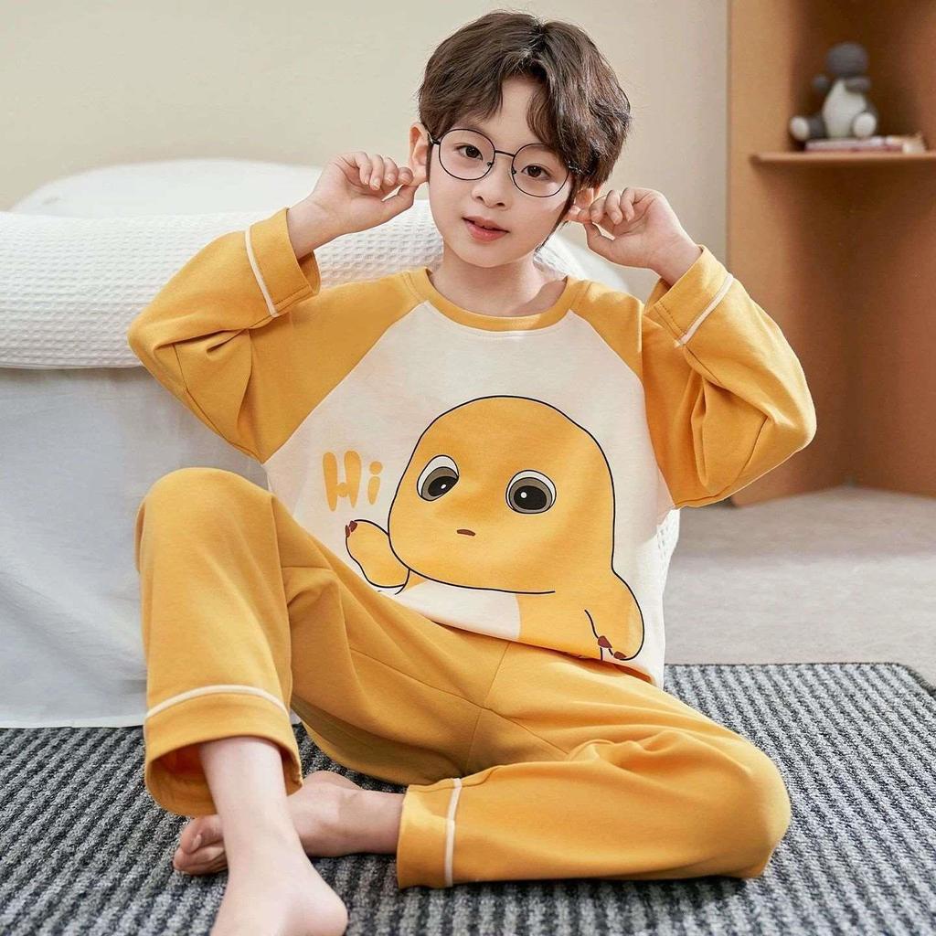 Children's Cartoon Long Sleeve Pajama Set - Round Neck, Plus Size, Teen & Kids
