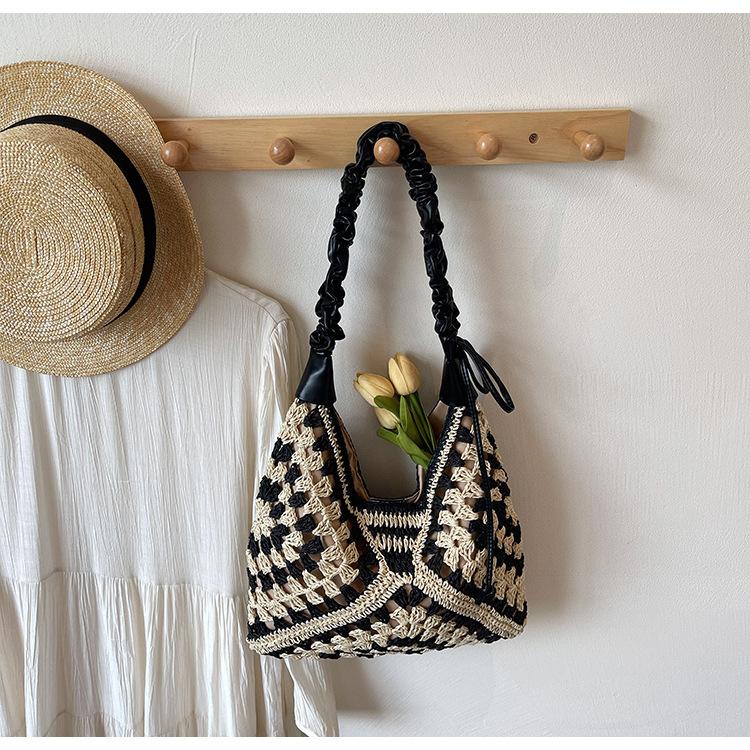 Stricktasche mit großem Fassungsvermögen Damen Sommer neu Schulter Umhängetasche gewebte Strohtasche Strandtasche für die Küste