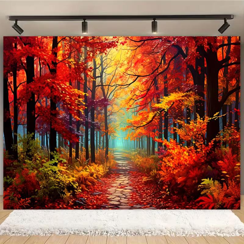 2D Vibrant Red Autumn Tree Backdrop for Outdoor Themed Party