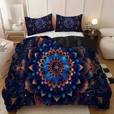 Mandala Flower Plants 3D Printed Quilt Cover Pillowcase Bohemian Style Color Art Bedding Set for Kids Teens Adults Duvet Cover
