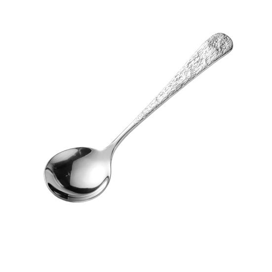 

Ложка из нержавеющей стали с нескользящей ручкой, дизайн с узором чеканки, ложка для супа, риса, лапши, многофункциональный кухонный инструмент серебряный