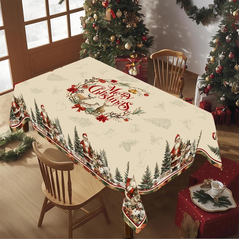 Vintage Christmas Tablecloth Rustic Santa Claus Snowman Table Cover Christmas Decorations for Home 2026 Gifts Navidad New Year