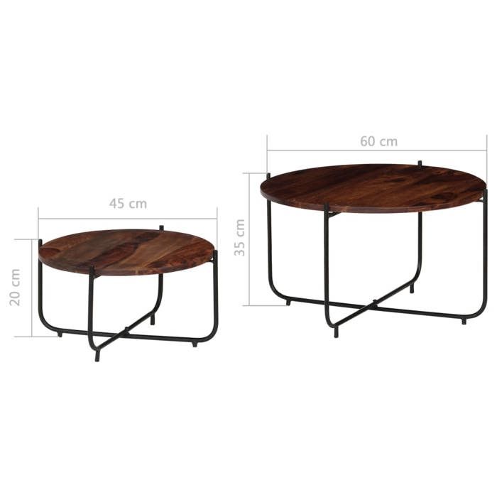 VidaXL 2x Table Basse Bois de Sesham Massif Table de Salon Console Canapé 246015