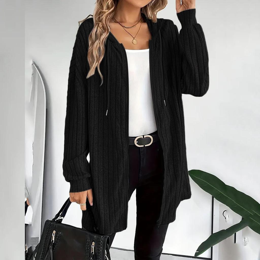 Fashion Women's Zipper Hoodie Casual Long Fashion Coat