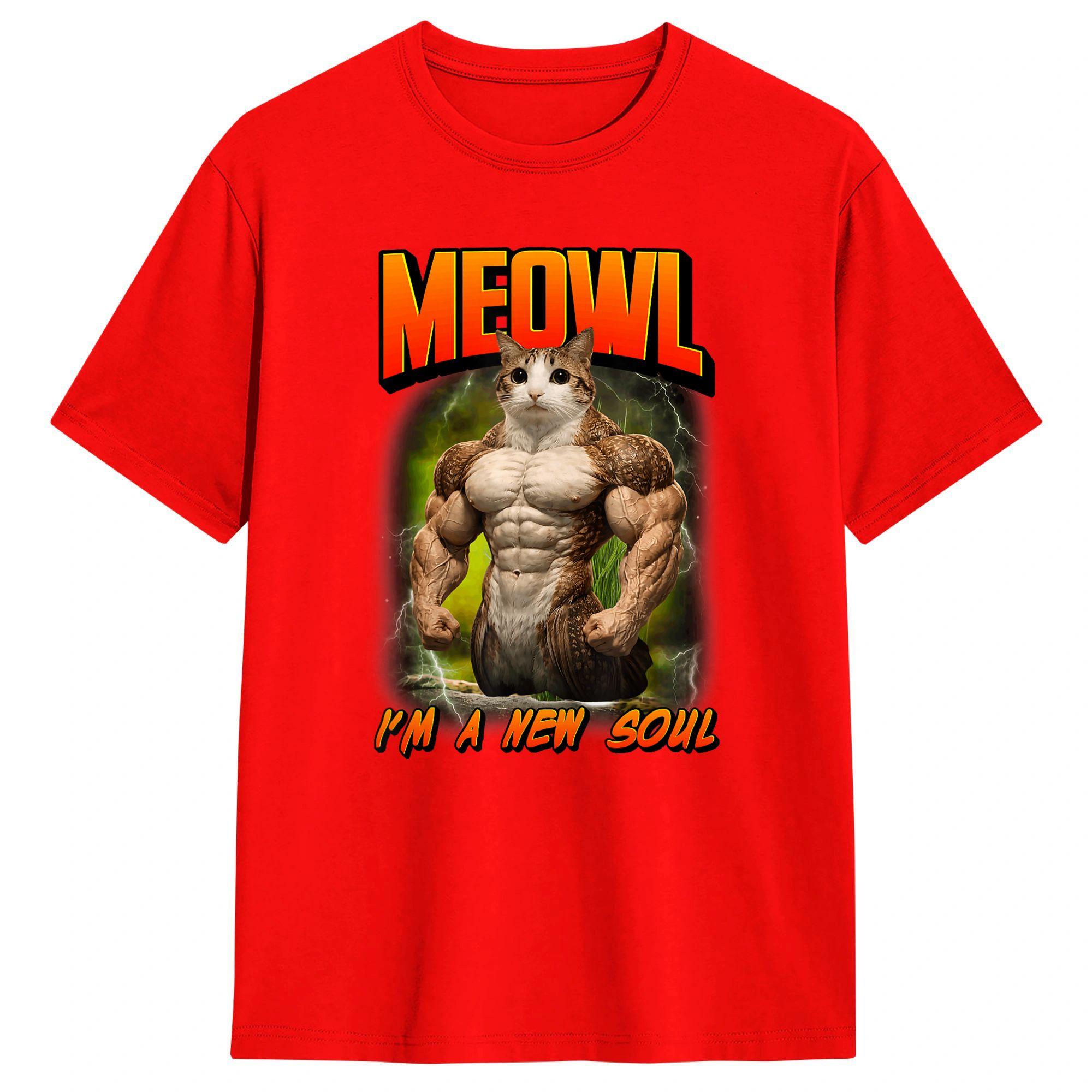 Im A New Soul Meowl Cat Owl Meme Brainrot Memes Cursed Meme Unisexs T Shirt Tee Shirt Short Sleeve Round Collar TShirt Clothing S