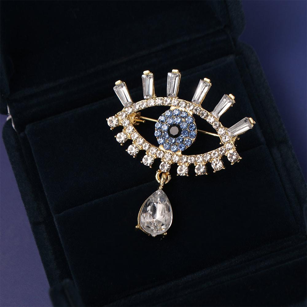 Hollow Out Devil Eye Brooch Pin Crystal Pendant Rhinestone Eye Brooches  Clothes Accessories