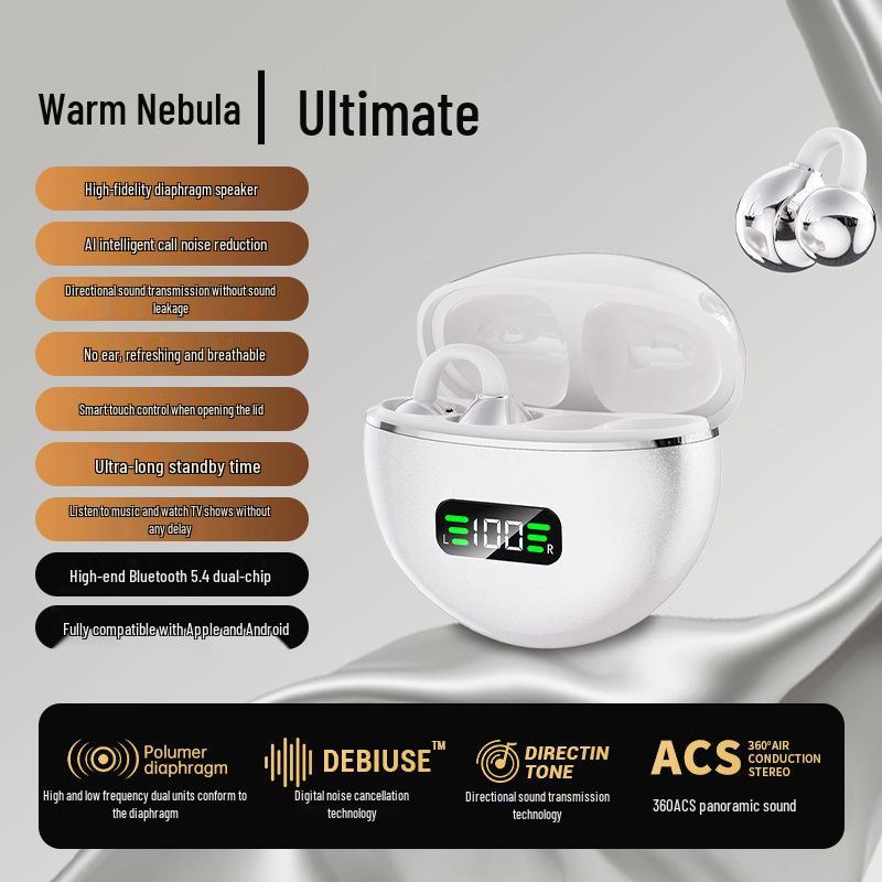 M91 Bone Conduction Open-Ear Bluetooth Headphones, Clip-On, Digital Display, Long Battery Life, Compatible with Huawei, 2025 Model.