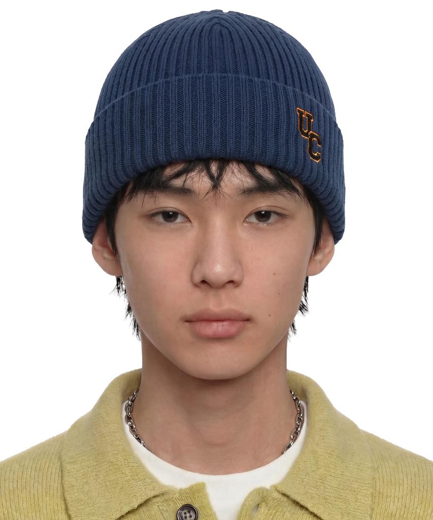 Eondeokeonteulol All-Season Thin Long Beanie Cotton Knit Unisex Logo Beanie Hat Beanie / Sports Crew / D Indigo