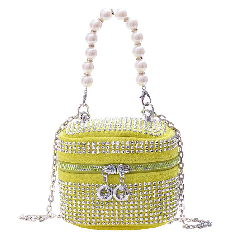 Princess Mini Rhinestone Crossbody Handbag with Pearl Handle