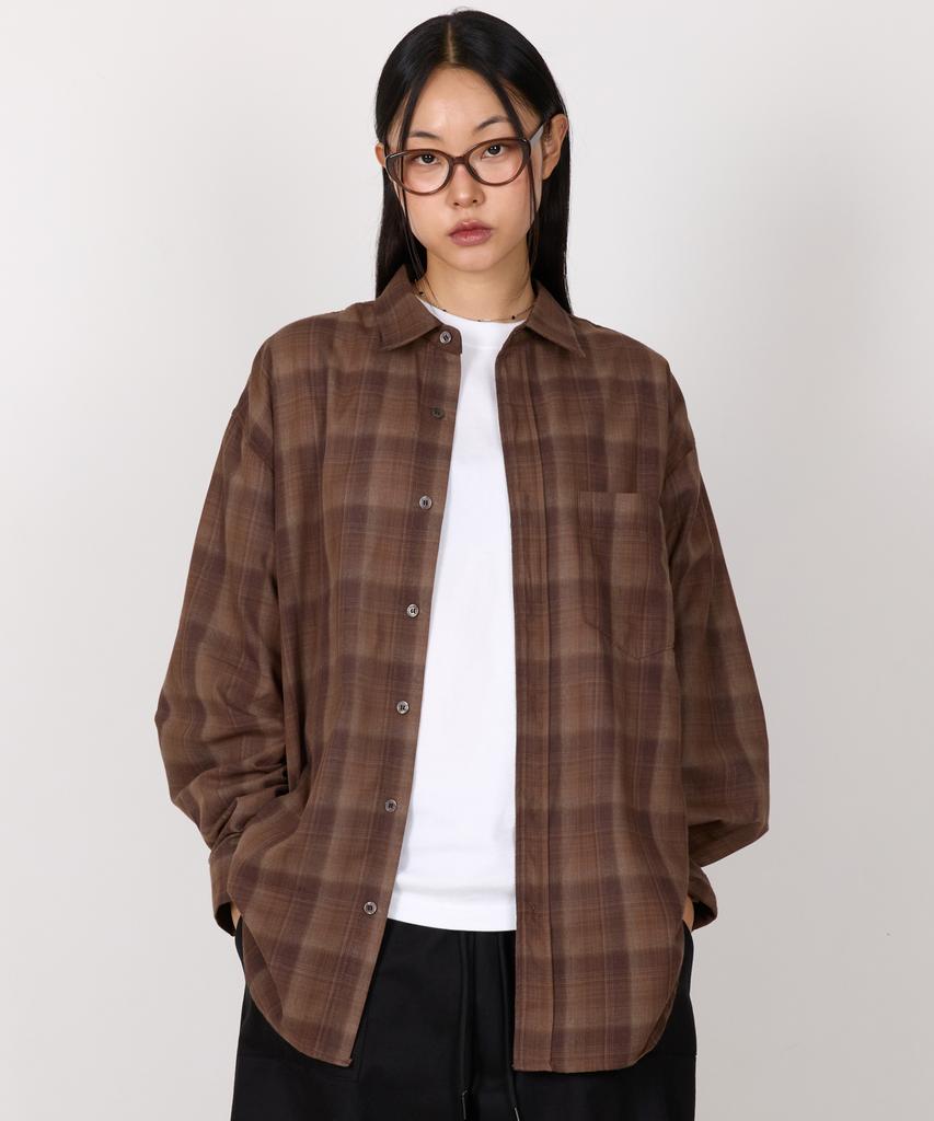 BOUNDARY Oversized Ombre Vintage Check Shirt [Brown]