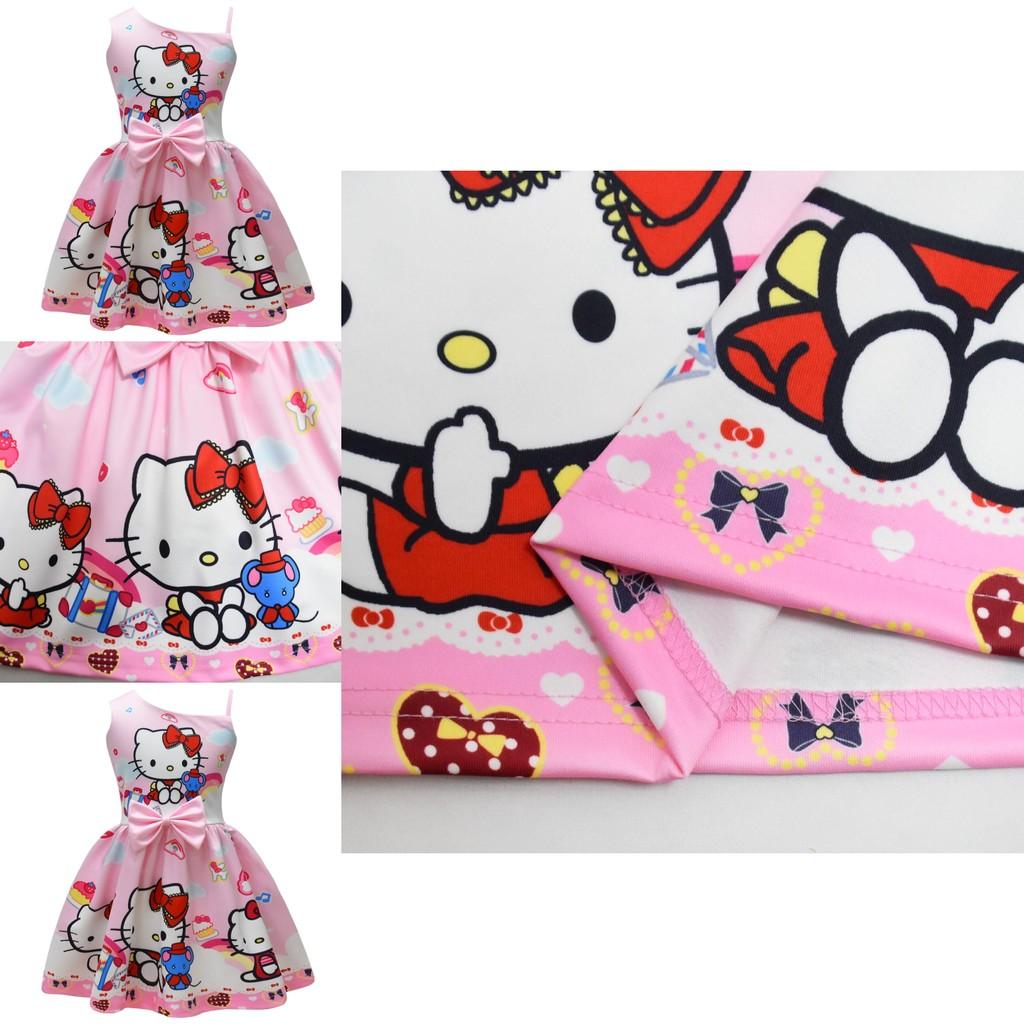 Ärmelloses Kleid mit Hello Kitty Cartoon-Print und Rüschendetails für das Frühlings-Verkleiden