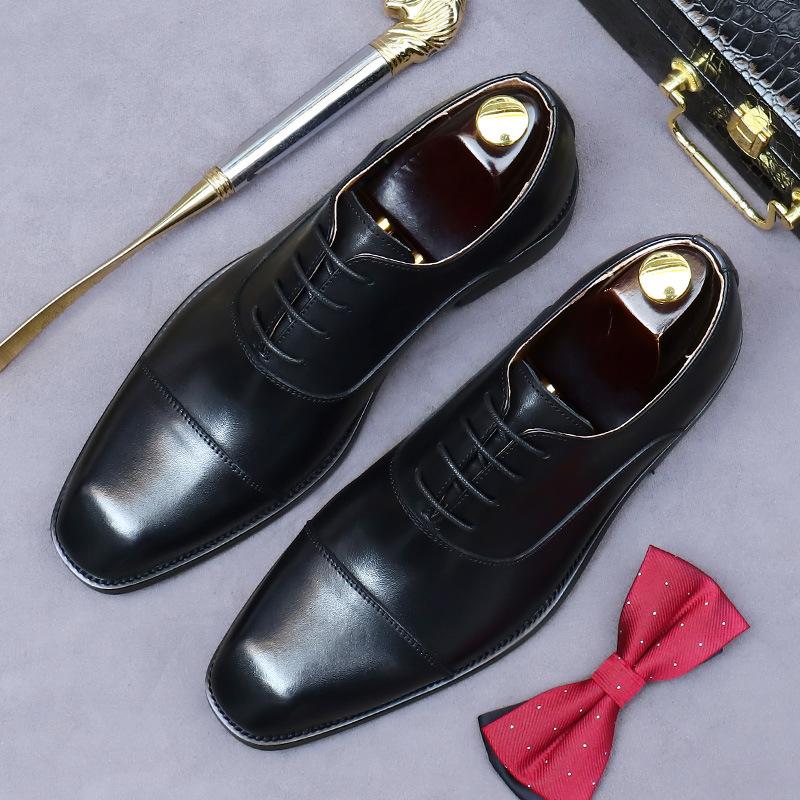 

Модная обувь ручной работы из коровьей кожи первого слоя для мужчин на четыре сезона, брендовая, формальная, для делового дресс-кода, туфли из натуральной кожи для джентльмена 44 чёрный
