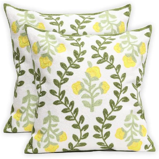 Set of 2 Embroidered Decorative Throw Pillow Covers Couch Square Pillowcases Cushion for Bedroom Sofa Farmhouse Decor 18x18 Inch (Blue Floral)