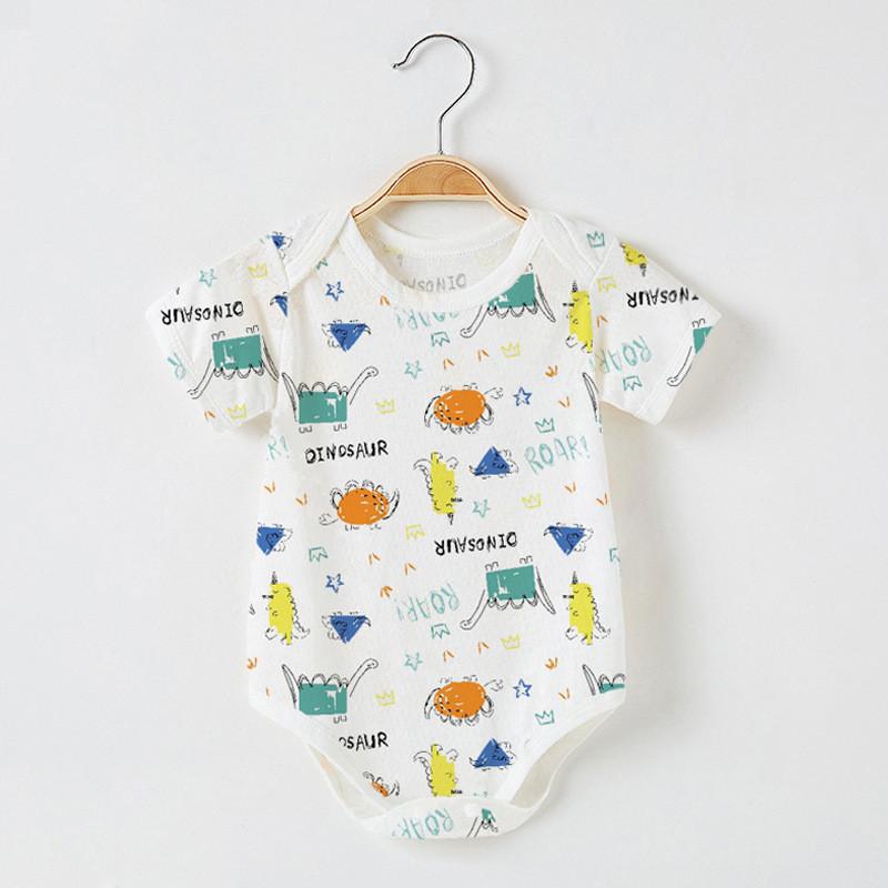 Dinosaur Moon Rabbit Flower Bear Print Baby Summer Cotton Short Sleeve Romper With Breathable Mesh For Toddler Boys Girls