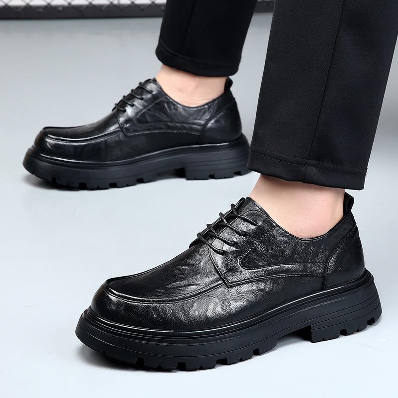 Leather shoes men's business dress big head high sense casual breathable thick sole heightening wedding groom derby shoes