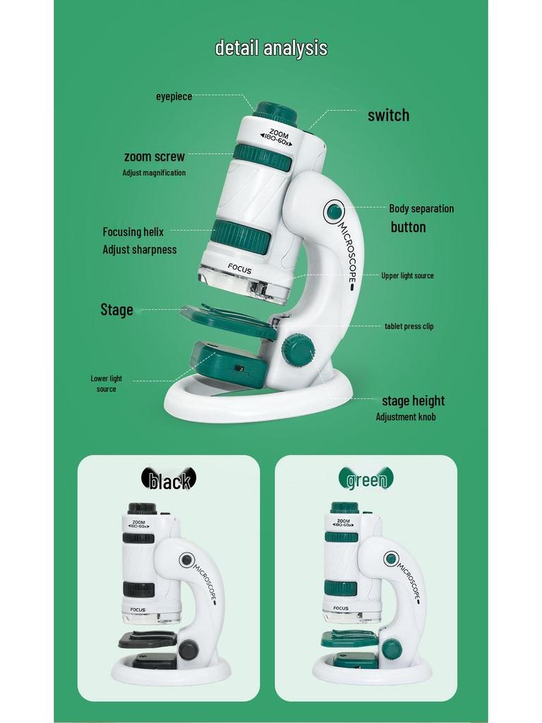 Portable Children's Microscope Science Experiment Set - Educational Toy for Primary & Middle School Students, Boys & Girls
