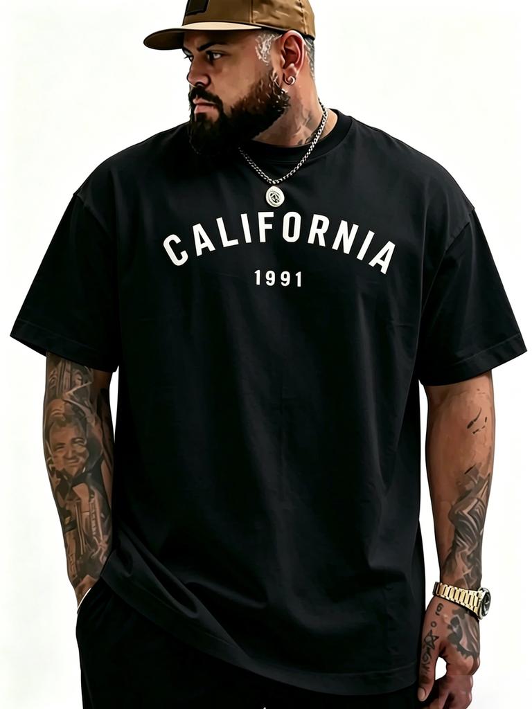 1991 California Print Unisex T-Shirt for Men - Soft Straps, Casual Sports Crew Neck Short Sleeve Top, Machine Washable Regular Fit, Plus Size