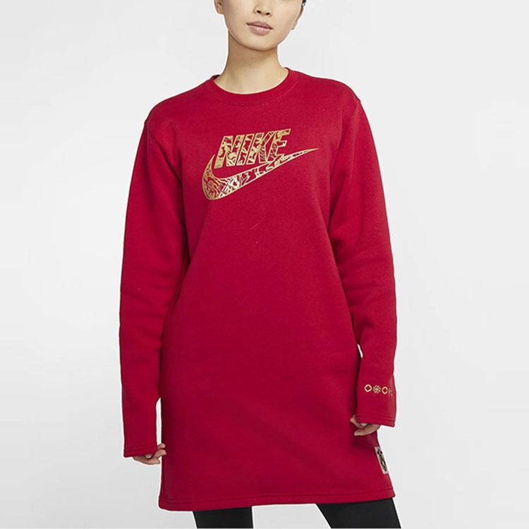 Nike Women's Logo Print Long-Sleeve Dress Red CU3661-687